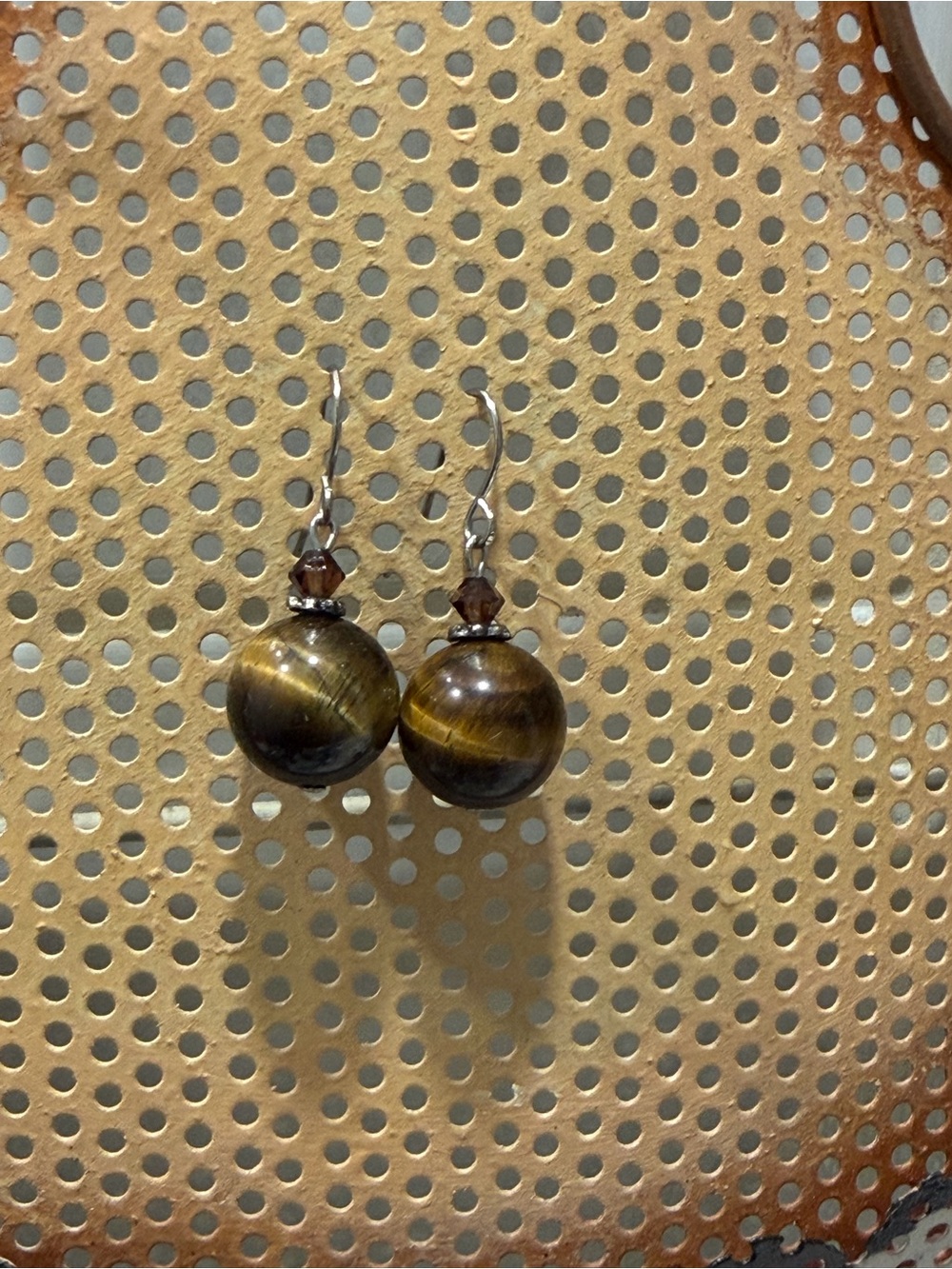 Tiger Eye Bead Drop Earrings - Brown